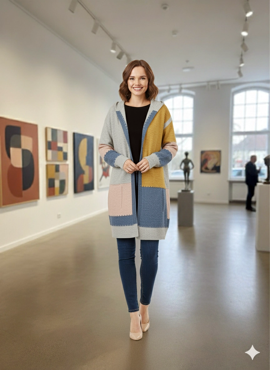 Šedý dámsky sveter s kapucňou – Ria-moda – Obrázok 3