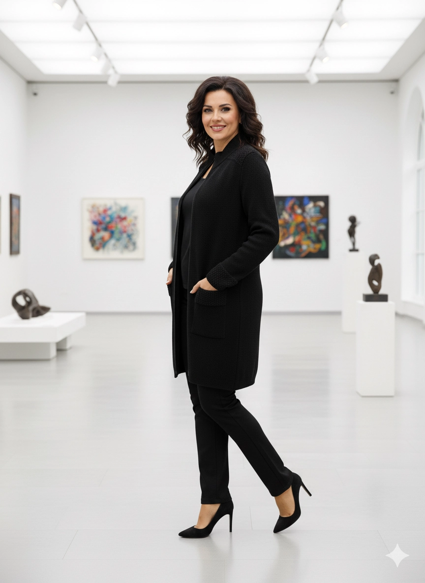 Čierny kabátový dámsky sveter Ria-moda – elegancia a komfort | EDO – Obrázok 2