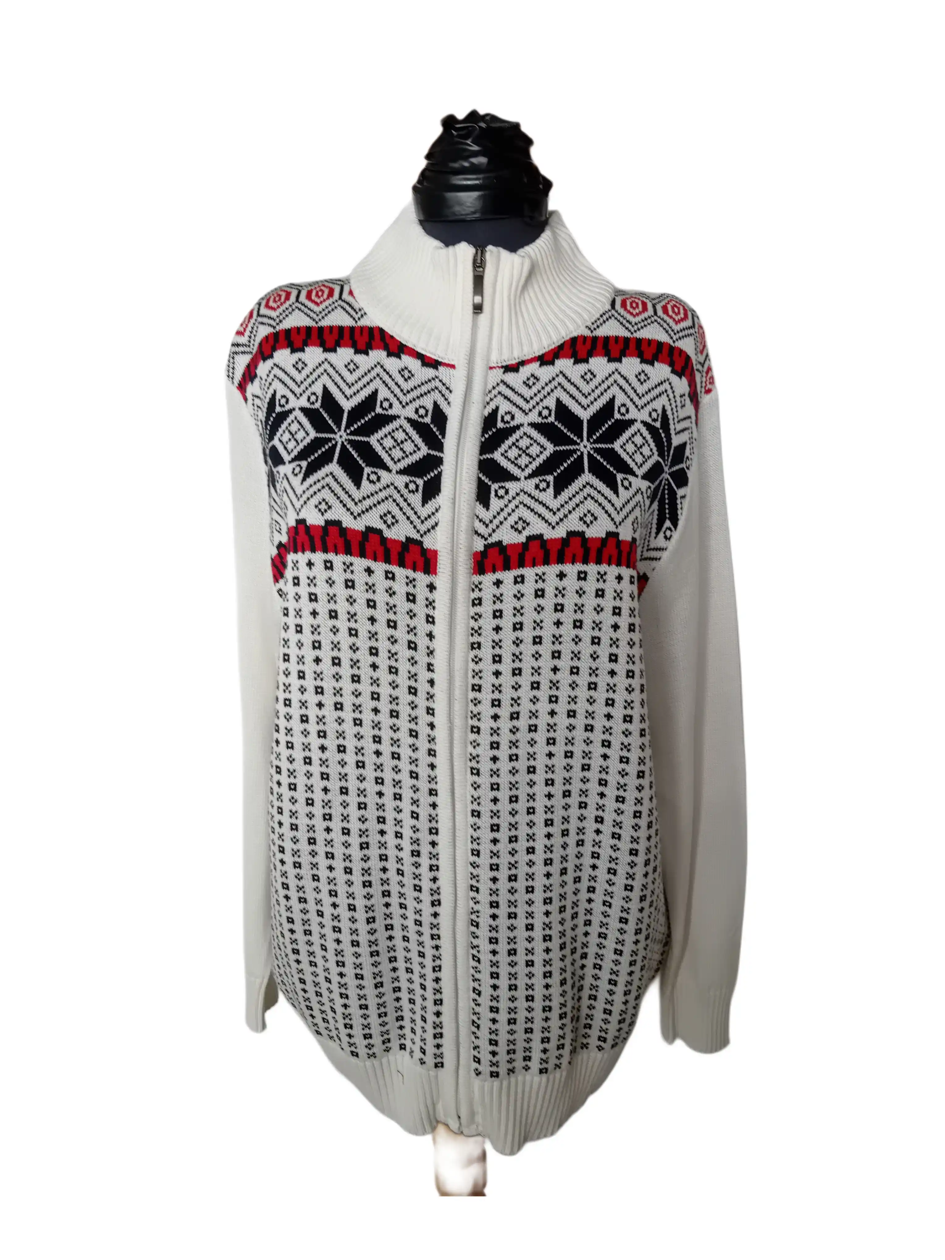 Sveter s nórskym vzorom biely (2XL) – Obrázok 3