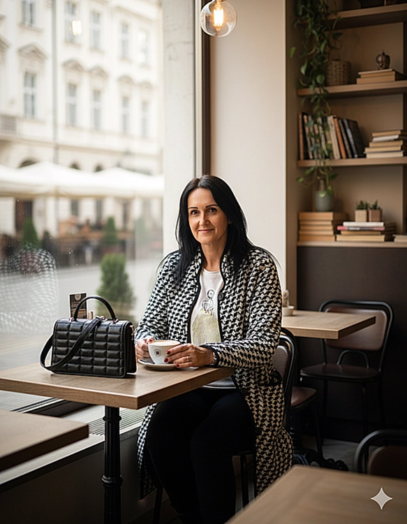 Dámsky komplet sveter a nohavice v šedej a čiernej – outfit do práce aj na voľný čas – EDO